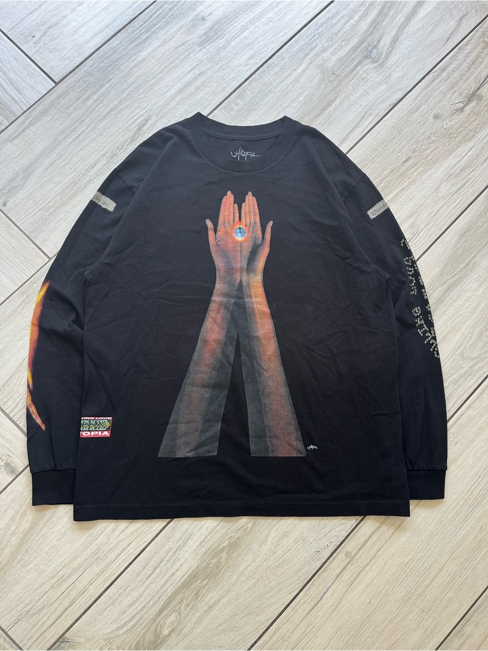Travis Scott Utopia Black Long Sleeve Graphic Tee with Orange Accent